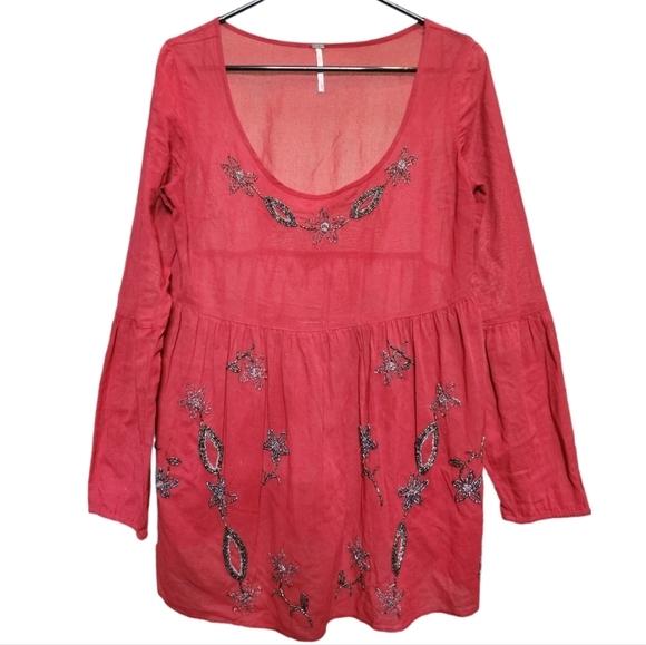 Free People floral beaded tunic. Red. XS - Picture 1 of 5